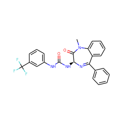 CN1C(=O)[C@H](NC(=O)Nc2cccc(C(F)(F)F)c2)N=C(c2ccccc2)c2ccccc21 ZINC000013732894