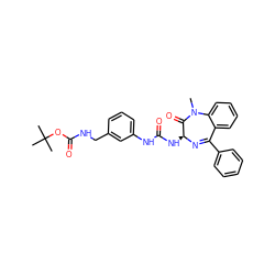 CN1C(=O)[C@H](NC(=O)Nc2cccc(CNC(=O)OC(C)(C)C)c2)N=C(c2ccccc2)c2ccccc21 ZINC000013732930