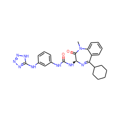 CN1C(=O)[C@H](NC(=O)Nc2cccc(Nc3nnn[nH]3)c2)N=C(C2CCCCC2)c2ccccc21 ZINC000000833878