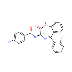 CN1C(=O)[C@H](NC(=O)c2ccc(I)cc2)N=C(c2ccccc2F)c2ccccc21 ZINC000001493168