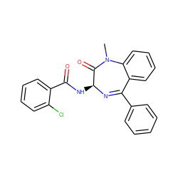 CN1C(=O)[C@H](NC(=O)c2ccccc2Cl)N=C(c2ccccc2)c2ccccc21 ZINC000013601592