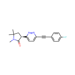 CN1C(=O)[C@H](c2ccc(C#Cc3ccc(F)cc3)nn2)CC1(C)C ZINC000204406597