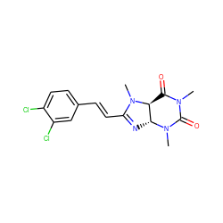 CN1C(=O)[C@H]2[C@@H](N=C(/C=C/c3ccc(Cl)c(Cl)c3)N2C)N(C)C1=O ZINC000040421603