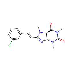 CN1C(=O)[C@H]2[C@@H](N=C(/C=C/c3cccc(Cl)c3)N2C)N(C)C1=O ZINC000040937229