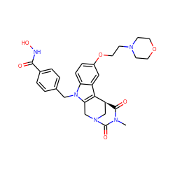 CN1C(=O)[C@H]2CN(Cc3c2c2cc(OCCN4CCOCC4)ccc2n3Cc2ccc(C(=O)NO)cc2)C1=O ZINC001772584652