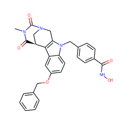 CN1C(=O)[C@H]2CN(Cc3c2c2cc(OCc4ccccc4)ccc2n3Cc2ccc(C(=O)NO)cc2)C1=O ZINC001772604372