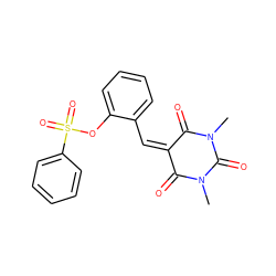 CN1C(=O)C(=Cc2ccccc2OS(=O)(=O)c2ccccc2)C(=O)N(C)C1=O ZINC000002999901