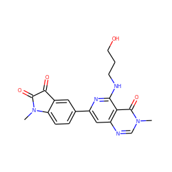 CN1C(=O)C(=O)c2cc(-c3cc4ncn(C)c(=O)c4c(NCCCO)n3)ccc21 ZINC000115627206