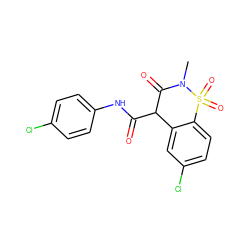 CN1C(=O)C(C(=O)Nc2ccc(Cl)cc2)c2cc(Cl)ccc2S1(=O)=O ZINC000013605517