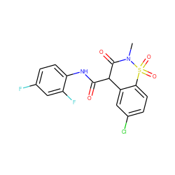 CN1C(=O)C(C(=O)Nc2ccc(F)cc2F)c2cc(Cl)ccc2S1(=O)=O ZINC000013605519