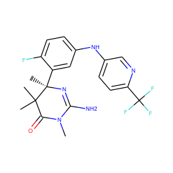 CN1C(=O)C(C)(C)[C@@](C)(c2cc(Nc3ccc(C(F)(F)F)nc3)ccc2F)N=C1N ZINC000114108747