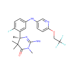 CN1C(=O)C(C)(C)[C@@](C)(c2cc(Nc3ccc(OCC(F)(F)F)nc3)ccc2F)N=C1N ZINC000114110593