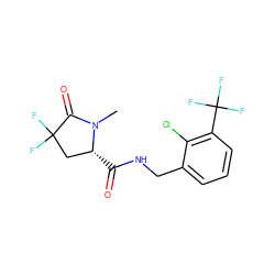 CN1C(=O)C(F)(F)C[C@H]1C(=O)NCc1cccc(C(F)(F)F)c1Cl ZINC000064527819