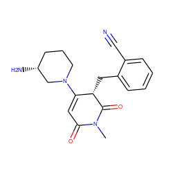 CN1C(=O)C=C(N2CCC[C@@H](N)C2)[C@H](Cc2ccccc2C#N)C1=O ZINC000100065296