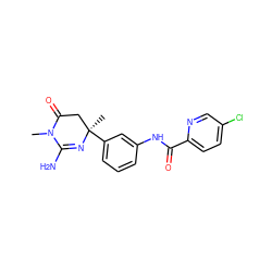 CN1C(=O)C[C@@](C)(c2cccc(NC(=O)c3ccc(Cl)cn3)c2)N=C1N ZINC000068247475