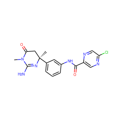 CN1C(=O)C[C@@](C)(c2cccc(NC(=O)c3cnc(Cl)cn3)c2)N=C1N ZINC000113516005