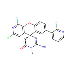 CN1C(=O)C[C@@]2(N=C1N)c1cc(-c3cccnc3F)ccc1Oc1c2cc(Cl)nc1F ZINC000145966090