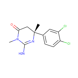 CN1C(=O)C[C@](C)(c2ccc(Cl)c(Cl)c2)N=C1N ZINC000028827212