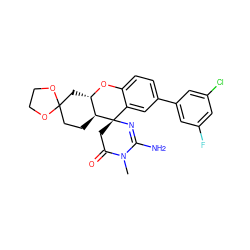 CN1C(=O)C[C@]2(N=C1N)c1cc(-c3cc(F)cc(Cl)c3)ccc1O[C@H]1CC3(CC[C@@H]12)OCCO3 ZINC000095580052