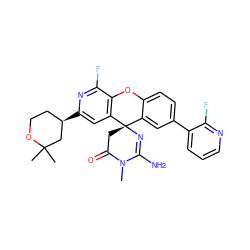 CN1C(=O)C[C@]2(N=C1N)c1cc(-c3cccnc3F)ccc1Oc1c2cc([C@@H]2CCOC(C)(C)C2)nc1F ZINC000146114575