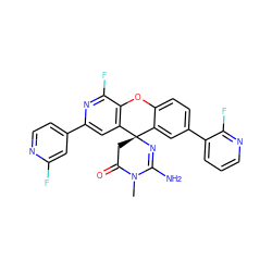 CN1C(=O)C[C@]2(N=C1N)c1cc(-c3cccnc3F)ccc1Oc1c2cc(-c2ccnc(F)c2)nc1F ZINC000145702333