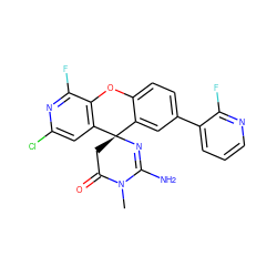 CN1C(=O)C[C@]2(N=C1N)c1cc(-c3cccnc3F)ccc1Oc1c2cc(Cl)nc1F ZINC000145966327