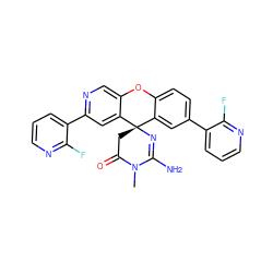 CN1C(=O)C[C@]2(N=C1N)c1cc(-c3cccnc3F)ccc1Oc1cnc(-c3cccnc3F)cc12 ZINC000203800912