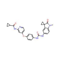 CN1C(=O)C2(CC2)c2cc(NC(=O)Nc3ccc(Oc4ccnc(NC(=O)C5CC5)c4)cc3)ccc21 ZINC001772637538