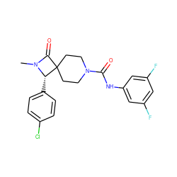 CN1C(=O)C2(CCN(C(=O)Nc3cc(F)cc(F)c3)CC2)[C@@H]1c1ccc(Cl)cc1 ZINC000058576084