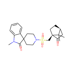 CN1C(=O)C2(CCN(S(=O)(=O)C[C@]34CC[C@@H](CC3=O)C4(C)C)CC2)c2ccccc21 ZINC000100043867