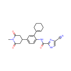 CN1C(=O)CC(c2ccc(NC(=O)c3nc(C#N)c[nH]3)c(C3=CCCCC3)c2)CC1=O ZINC000053229275