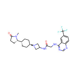 CN1C(=O)CC[C@H]1[C@H]1CC[C@H](N2CC(NC(=O)CNc3ncnc4ccc(C(F)(F)F)cc34)C2)CC1 ZINC000149145206