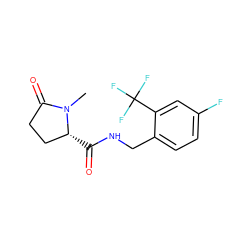 CN1C(=O)CC[C@H]1C(=O)NCc1ccc(F)cc1C(F)(F)F ZINC000095565113