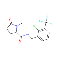 CN1C(=O)CC[C@H]1C(=O)NCc1cccc(C(F)(F)F)c1Cl ZINC000043062611