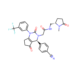 CN1C(=O)CC[C@H]1CNC(=O)CN1C(=O)N(c2cccc(C(F)(F)F)c2)C2=C(C(=O)CC2)[C@@H]1c1ccc(C#N)cc1 ZINC001772586919