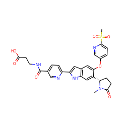 CN1C(=O)CC[C@H]1c1cc2[nH]c(-c3ccc(C(=O)NCCC(=O)O)cn3)cc2cc1Oc1ccc(S(C)(=O)=O)nc1 ZINC000209676038