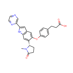 CN1C(=O)CC[C@H]1c1cc2[nH]c(-c3cnccn3)cc2cc1Oc1ccc(CCC(=O)O)cc1 ZINC000209696318