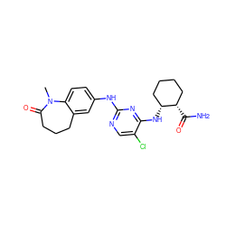 CN1C(=O)CCCc2cc(Nc3ncc(Cl)c(N[C@@H]4CCCC[C@@H]4C(N)=O)n3)ccc21 ZINC000084729497