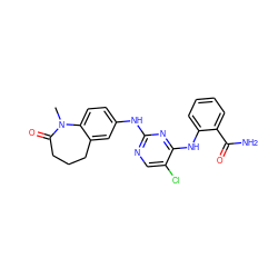 CN1C(=O)CCCc2cc(Nc3ncc(Cl)c(Nc4ccccc4C(N)=O)n3)ccc21 ZINC000066259454