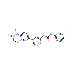 CN1C(=O)CCc2cc(-c3cncc(CC(=O)Nc4cccc(Cl)c4)c3)ccc21 ZINC000221049824