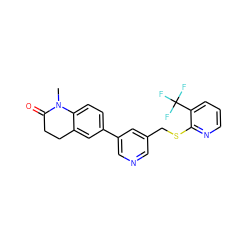 CN1C(=O)CCc2cc(-c3cncc(CSc4ncccc4C(F)(F)F)c3)ccc21 ZINC000220995187