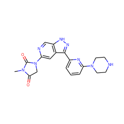 CN1C(=O)CN(c2cc3c(-c4cccc(N5CCNCC5)n4)n[nH]c3cn2)C1=O ZINC000205271551