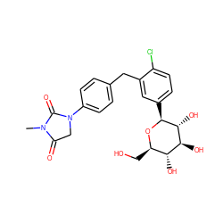 CN1C(=O)CN(c2ccc(Cc3cc([C@@H]4O[C@H](CO)[C@@H](O)[C@H](O)[C@H]4O)ccc3Cl)cc2)C1=O ZINC000143902402