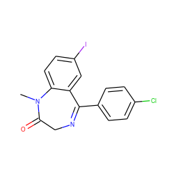 CN1C(=O)CN=C(c2ccc(Cl)cc2)c2cc(I)ccc21 ZINC000026175899