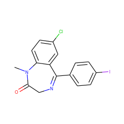 CN1C(=O)CN=C(c2ccc(I)cc2)c2cc(Cl)ccc21 ZINC000001482538