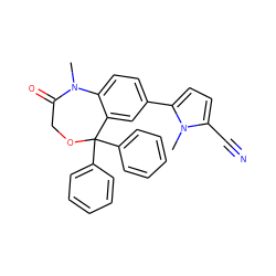 CN1C(=O)COC(c2ccccc2)(c2ccccc2)c2cc(-c3ccc(C#N)n3C)ccc21 ZINC000040940472