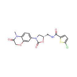 CN1C(=O)COc2cc(N3C[C@H](CNC(=O)c4ccc(Cl)s4)OC3=O)ccc21 ZINC000113086817