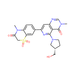 CN1C(=O)CS(=O)(=O)c2cc(-c3cc4ncn(C)c(=O)c4c(N4CC[C@H](CO)C4)n3)ccc21 ZINC000115627350