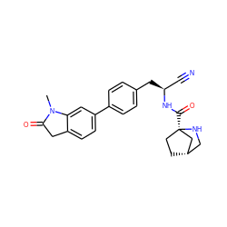 CN1C(=O)Cc2ccc(-c3ccc(C[C@@H](C#N)NC(=O)[C@]45CC[C@@H](CN4)C5)cc3)cc21 ZINC000169710006