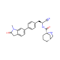 CN1C(=O)Cc2ccc(-c3ccc(C[C@@H](C#N)NC(=O)[C@]45CCC[C@@H](CN4)C5)cc3)cc21 ZINC000169710014